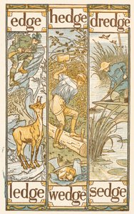 Rymowanie wyrazów kończących się na literę E. Złoty elementarz. autorstwa Walter Crane