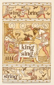 Rymowanie wyrazów kończących się na literę G. Kosy w cieście. Linia do prania. Złoty podkład. autorstwa Walter Crane
