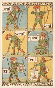 Rymowanie kończące się na literę T. Chłopiec z łukiem i strzałami. Złoty podkład. autorstwa Walter Crane