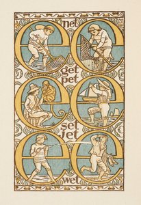 Rymowanki ilustrujące użycie litery E. Złoty elementarz. autorstwa Walter Crane