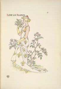 Rose La France. Młoda kobieta wącha bukiet kwiatów autorstwa Walter Crane