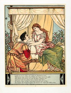 Książę budzi Beauty, z książki Obrazek Niebieskobrody, wyd. 1879 kolorowa litografia, 1879. autorstwa Walter Crane