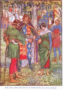 Król wchodzi w ręce Robin Hooda i Maid Marian, ok. 1920 autorstwa Walter Crane