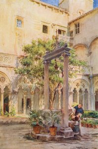 Krużganki San Domenico, Ragusa (kolorowa litografia) autorstwa Walter Frederick Roofe Tyndale