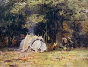 The New Forest: The Gipsy Camp w pobliżu hodowli między Lyndhurst i Minstead (kolor lito) autorstwa Walter Frederick Roofe Tyndale