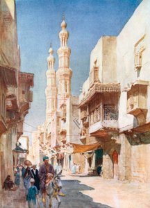 Bliźniacze minarety El-Muayyad (kolorowa litografia) autorstwa Walter Frederick Roofe Tyndale