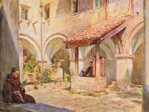 Górny krużganek w San Francesco, Ragusa (kolorowa litografia) autorstwa Walter Frederick Roofe Tyndale
