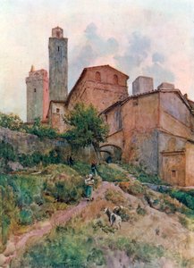 Via Capassi, San Gimignano (kolorowa litografia)