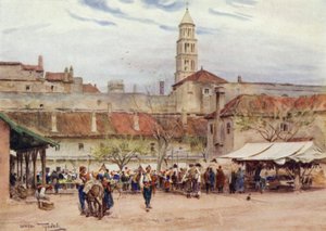 Jugosławia: Dzień Targowy w Splicie (litografia kolorowa) autorstwa Walter Frederick Roofe Tyndale