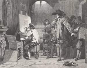 Sebastian Gomez odnaleziony przez swojego mistrza, Murillo, w pracy, z Illustrated L..., 29 kwietnia 1848. autorstwa Walter George Mason