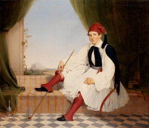 Portret Johna B. Carmaca w greckim stroju Evzone autorstwa Walter Gould