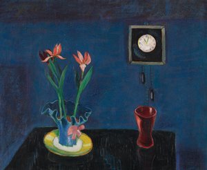 Stillleben mit Uhr und Tulpentopf autorstwa Walter Gramatte
