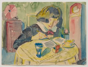 Frau beim Schreiben (Sonia Gramatté) autorstwa Walter Gramatte