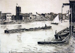 Chelsea Old Church z Battersea (konte i pranie na papierze) autorstwa Walter Greaves