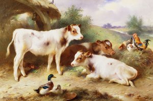 Cielęta i drób przez Byre autorstwa Walter Hunt