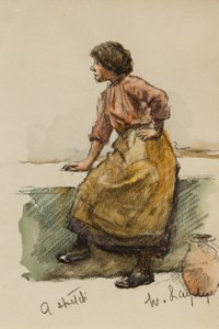 Studija apie merginą ant uosto sienos (wc ant popieriaus)poli autorstwa Walter Langley