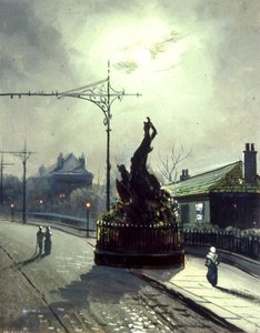 The Original Oak at Night, Headingley (olej na pokładzie) autorstwa Walter Linsley (attr. to) Meegan