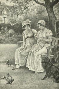 Jane Austen, szycie, z siostrą Cassandrą w plebanii (lito) autorstwa Walter Paget