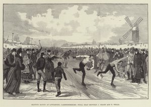 Mecz łyżwiarski w Littleport, Cambridgeshire, finałowa fala pomiędzy J Smart i T Wells autorstwa Walter Paget