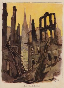 Zrujnowane miasto, I wojna światowa (kolorowa litografia) autorstwa Walter Puttner