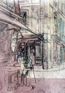 Sklep w Dieppe, ok. 1907 (tusz, kolorowy pastel i akwarela na papierze) autorstwa Walter Richard Sickert