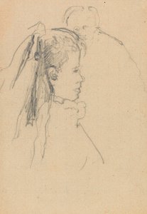 Głowa i popiersie dziewczyny z profilu po prawej, głowa mężczyzny, cały przód, tył (grafit na papierze) autorstwa Walter Richard Sickert