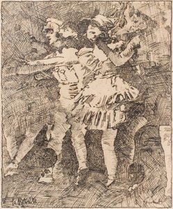 La Retraite: "Cheerio", ok. 1928 (pióro i czarno-czerwony tusz na papierze) autorstwa Walter Richard Sickert