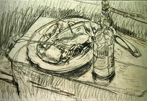 Martwa natura z homarem (kreda i tusz na papierze) autorstwa Walter Richard Sickert