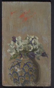 Słodkie fiołki - białe i niebieskie biolety we wzorzystej misce, ok. 1884 (olej na panelu) autorstwa Walter Richard Sickert