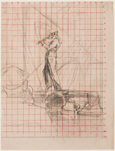 Skrzypek, 192223 (ołówek na papierze do kwadratu do przeniesienia czerwonym tuszem) autorstwa Walter Richard Sickert