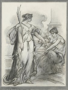 Studium „Zwycięstwo i historia” (czarno-biała kreda na papierze)