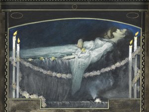 Romeo i Julia (akwarela z kolorem ciała i złotem na papierze)