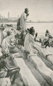 Parsis wielbi wschodzące słońce na plaży w Bombaju autorstwa Walter Stanley Paget