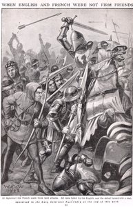 Kiedy Francuzi i Anglicy walczyli w Agincourt, ilustracja „Newnes Pictorial Book of Knowledge”, c.1920 autorstwa Walter Stanley Paget