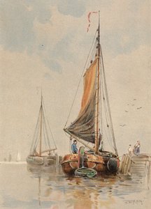 Holenderskie łodzie na rzece Maas (kolorowa litografia) autorstwa Walter William May