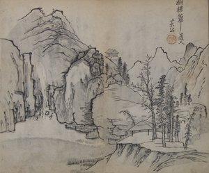 Krajobraz według Wu Zhen 1280-1354, z Podręcznika Ogrodu Nasiennego Gorczycy z..., wydanie pierwsze, 1679.