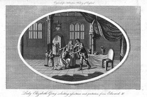 „Lady Elizabeth Gray prosząc o pomoc i ochronę przed Edwardem IV”, 1793 autorstwa Warren