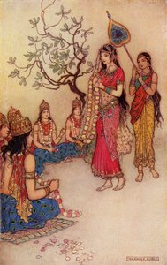 Damatanti Wybór męża, ilustracja z „Indian Myth and Legend” Donalda A. Mackenzie, opublikowana w 1913 roku autorstwa Warwick Goble