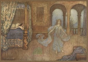 Wróżka ukazująca się księciu z filmu Mirt. autorstwa Warwick Goble