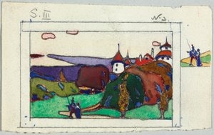 Krajobraz z parą w średniowiecznych strojach, na odwrocie: fragment przedstawiający rycerza w zbroi autorstwa Wassily Kandinsky