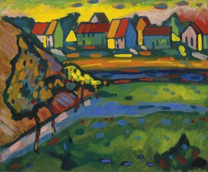 „Wioska bavarois avec champs” (wieś bawarska z polem) Peinture de Vassily Kandinsky (ou Wassily Kandinski ou Kandinskij autorstwa Wassily Kandinsky