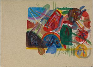 Akwarela Z lasem i tęczą, 1913. autorstwa Wassily Kandinsky