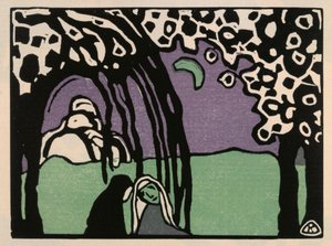 Dwie kobiety w księżycowym krajobrazie (arkusz 12 z cyklu „Dźwięki”) autorstwa Wassily Kandinsky