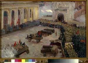 Rewolucja rosyjska lutowego 1917 r. do Moskwy. (Rewolucja lutowa w Moskwie). Malarstwo Wasilija Nikitycza Meszkowa (1868-1946) autorstwa Wassily Meshkov