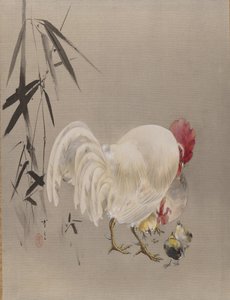 Kogut i Kura z Kurczakami, ca. 1887. autorstwa Watanabe Seitei