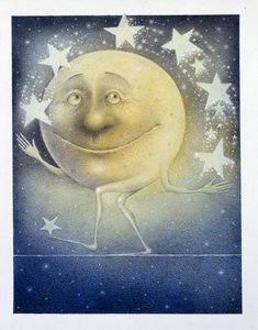 Księżyc żonglujący nocnymi gwiazdami autorstwa Wayne Anderson