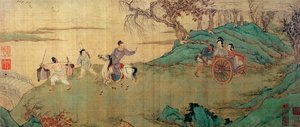 Student Chang żegna się ze swoją kochanką Ying Ying w Pawilonie Wypoczynku, fragment ilustracji „Xi Xiang Ji”
