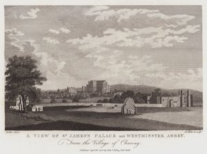 Widok na pałac św. Jakuba i opactwo westminsterskie z wioski Charing autorstwa Wenceslaus Hollar