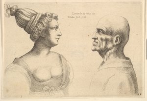 Kobieta z włosami związanymi do tyłu i łysy mężczyzna zwrócony do siebie, 1645. autorstwa Wenceslaus Hollar