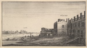 Widok na Pałac Lambeth od strony rzeki na schodach Whitehall, 1625-77. autorstwa Wenceslaus Hollar